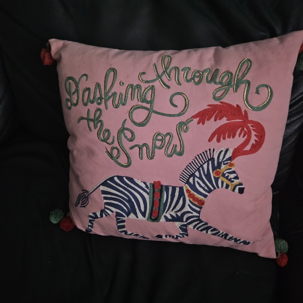 Source Unknown Pink Holiday Pillow with Zebra and Red Accents